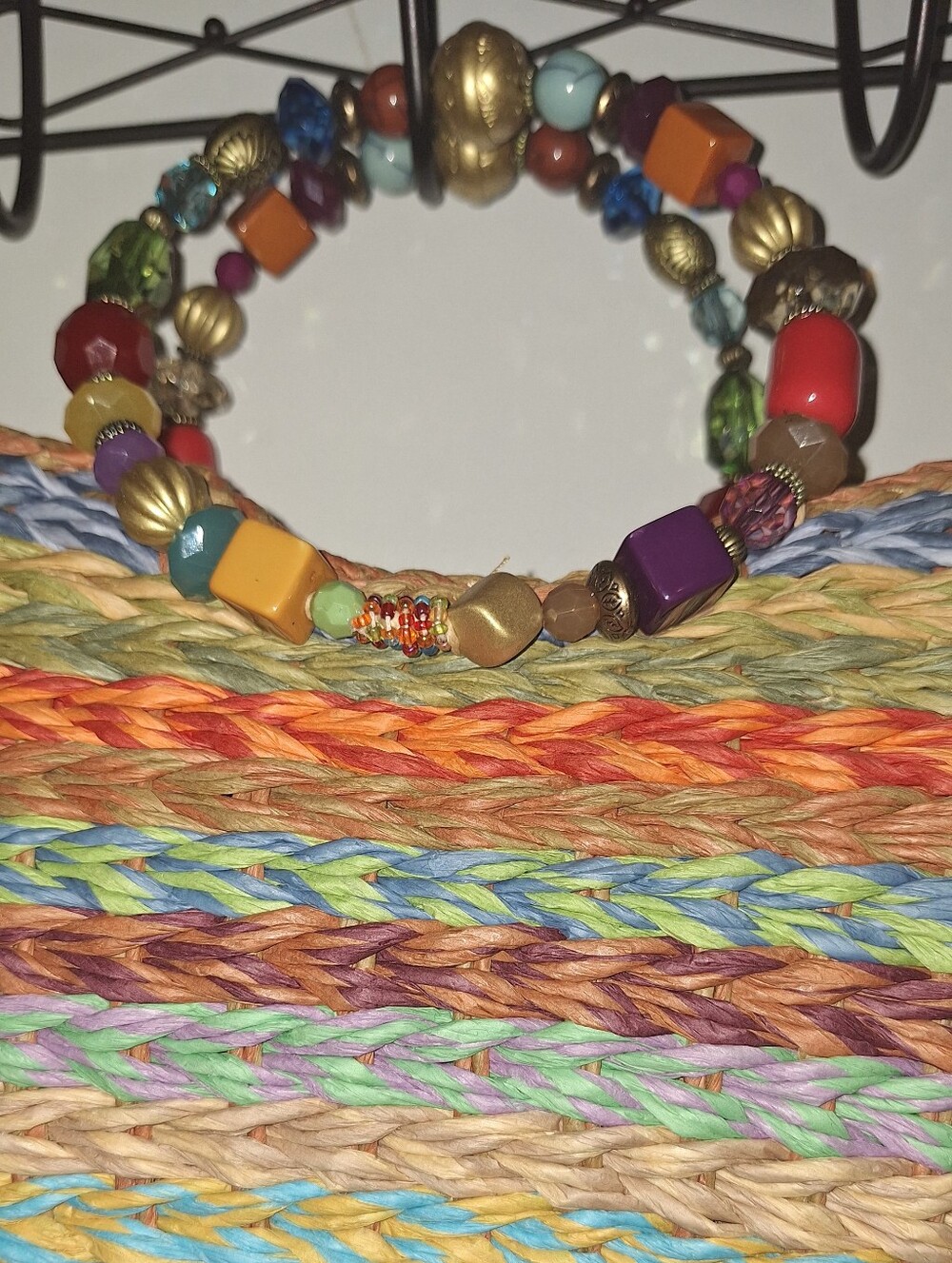 Kim Rogers Multicolor Woven Straw Tote — Orange, Blue, Green, Purple, Tan - Picture 2 of 6